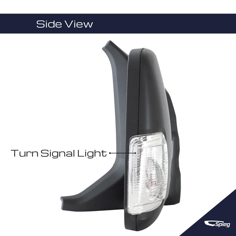 Spieg Passenger Side Mirror for 2015-2019 Ford Transit 150 250 350 Cargo Van Power Adj Heated Turn Signal Manual Fold Short Arm | Textured Black 6 Pins Right FO1321552 - Image 4